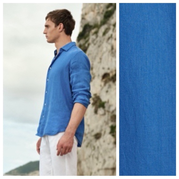 NWT. Massimo Dutti Man Blue 100% Linen Shirt. Size M. - Picture 1 of 7